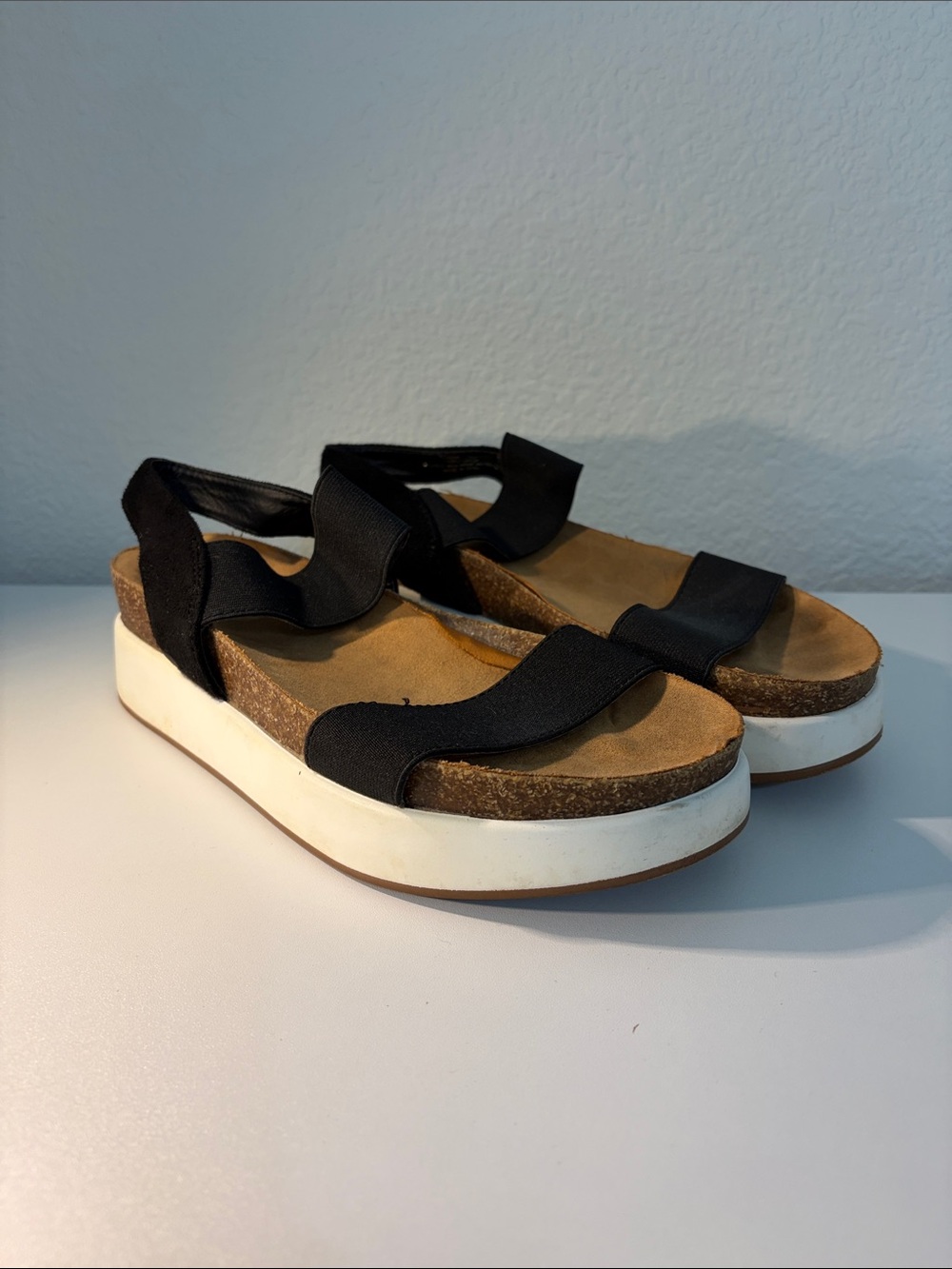 Black Elastic Strap Platform Sandals with White Sole